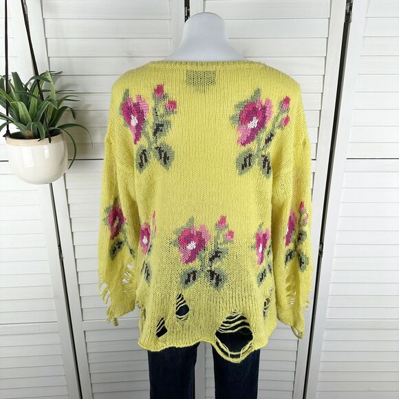 Wildfox White Label Little Edie Lennon Sweater‎ Yellow Floral Destroyed Size XS - Picture 4 of 8